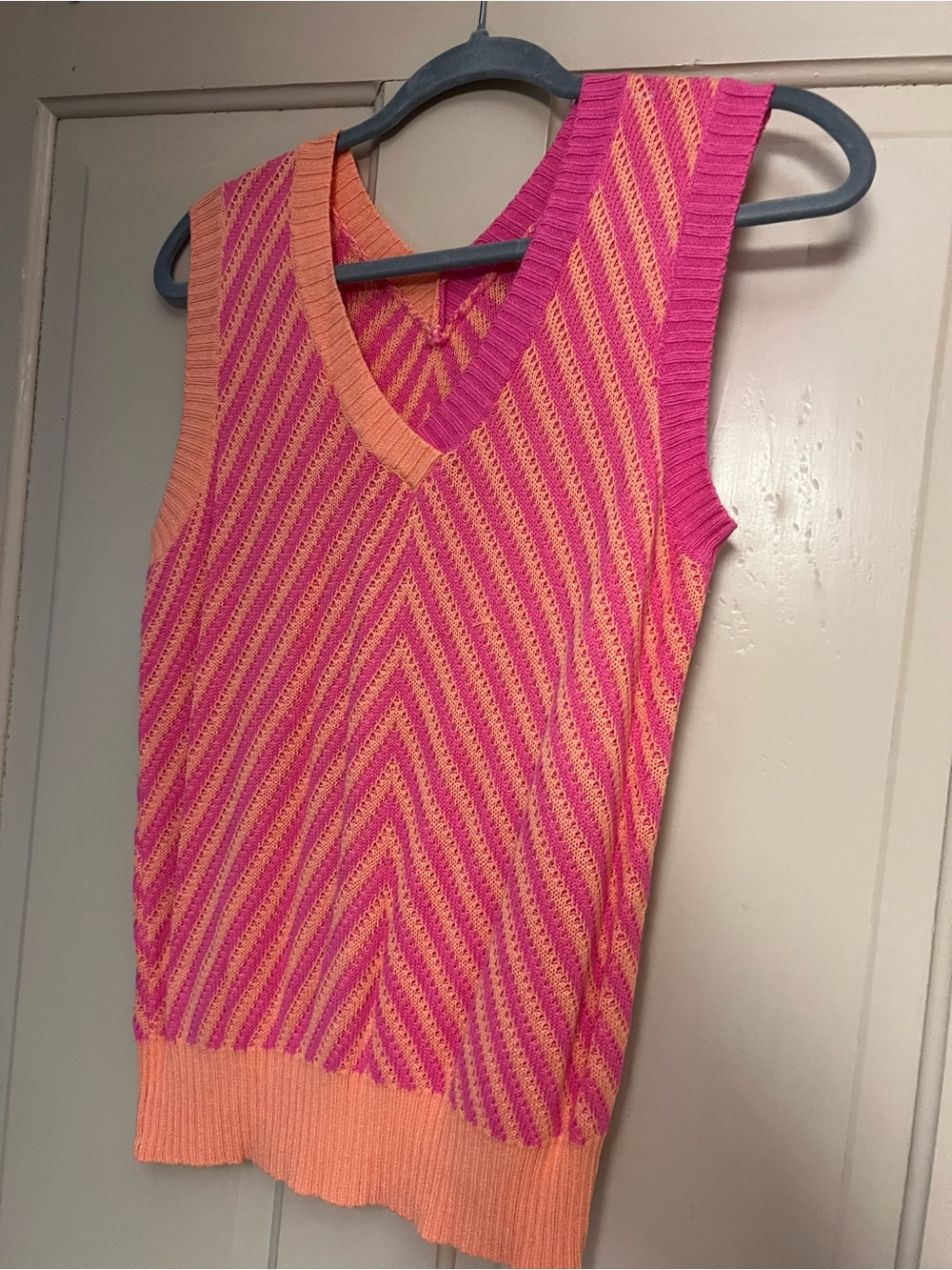 Bright Pink & Orange Chevron Knit Tank